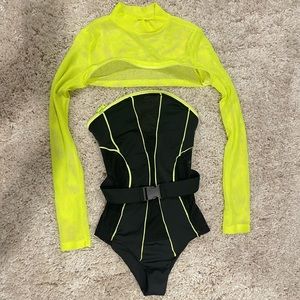 NEW neon green & black Swim suit XXS / XS